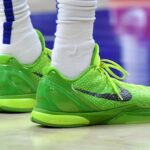 A close up view of sneaker worn by Philadelphia 76ers forward Robert Covington (33) against the Washington Wizards during the second quarter at Wells Fargo Center.