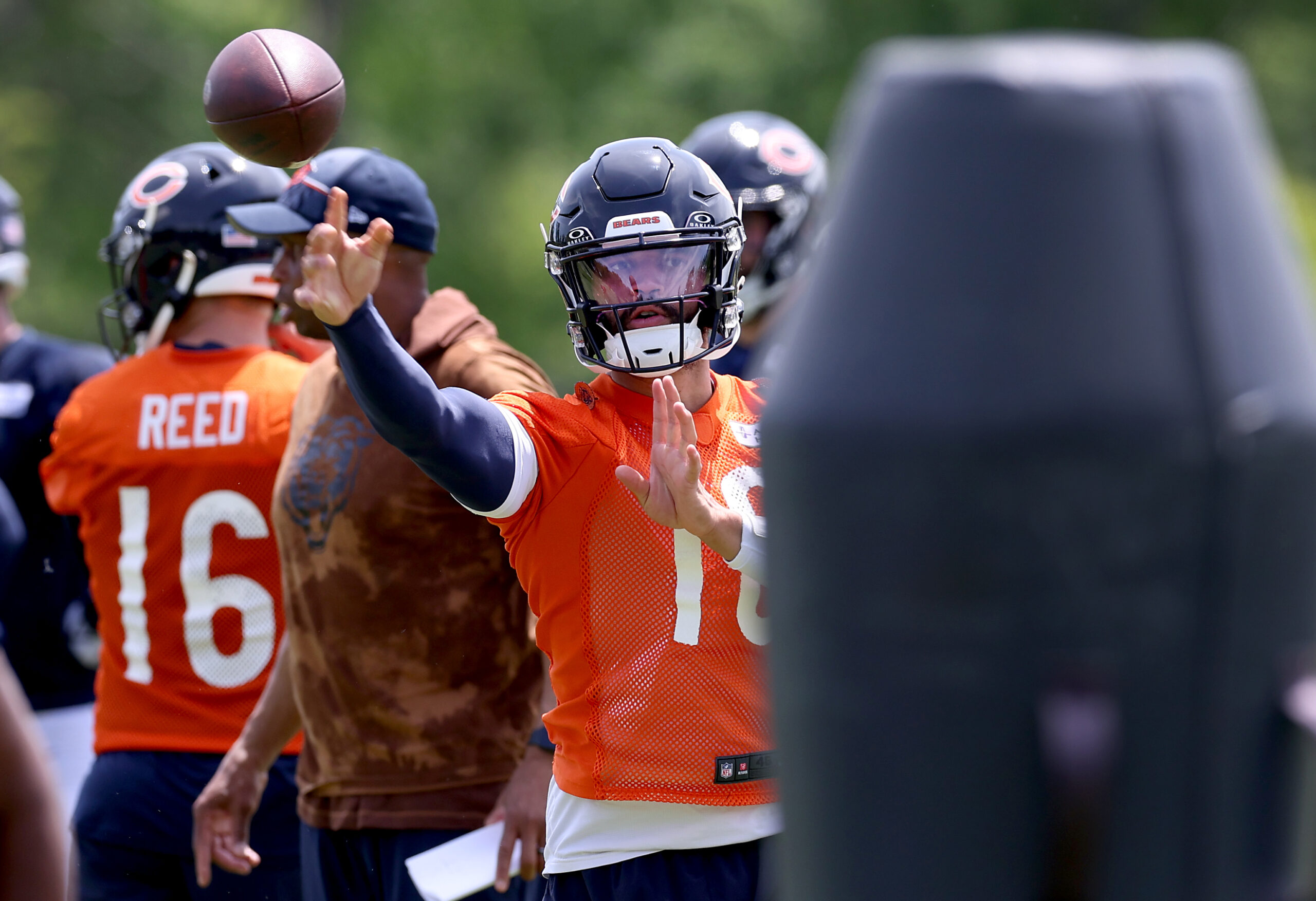 Chicago Bears quarterback Caleb Williams (18) throws a pass during...