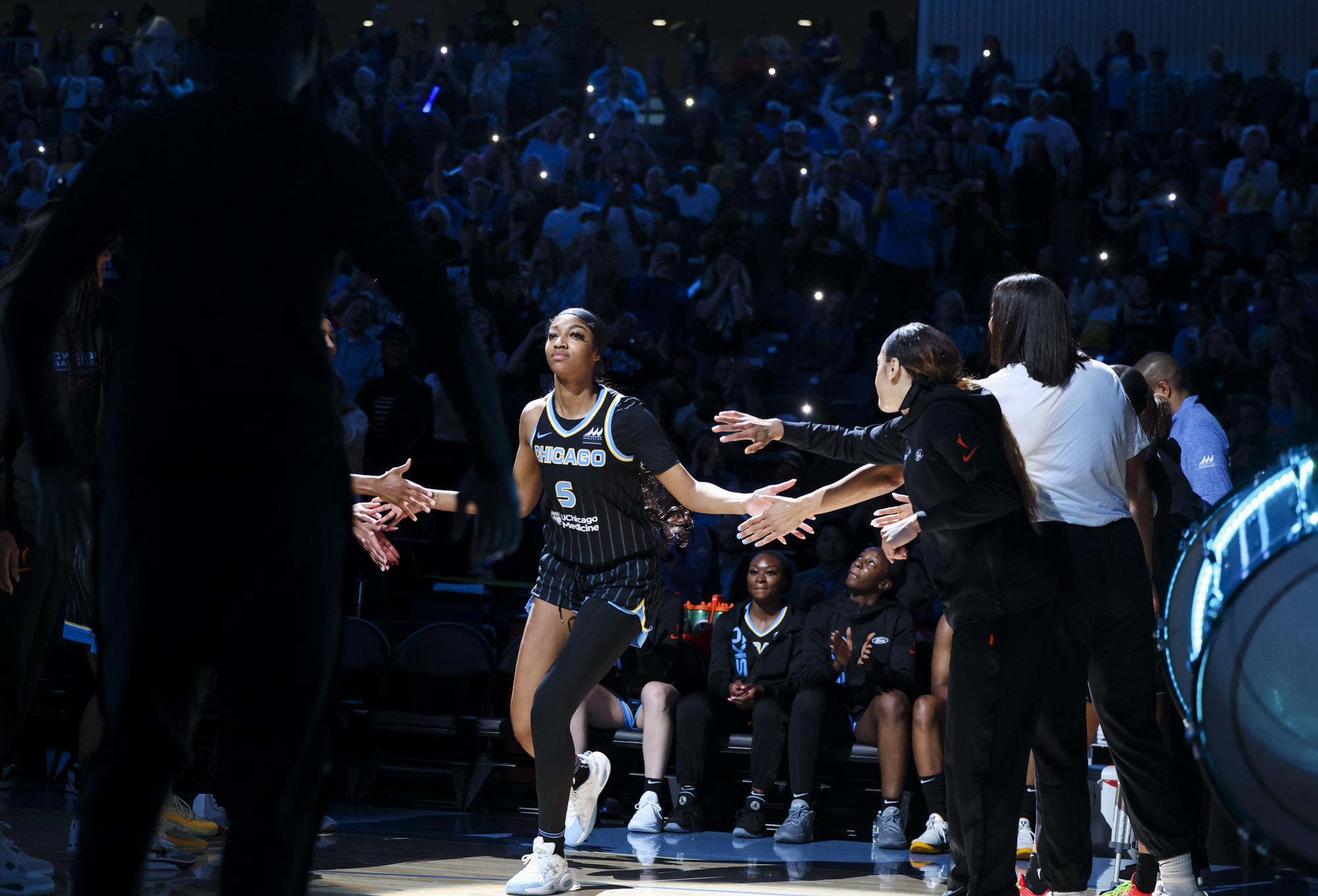 Chicago Sky forward Angel Reese is announced before the game...