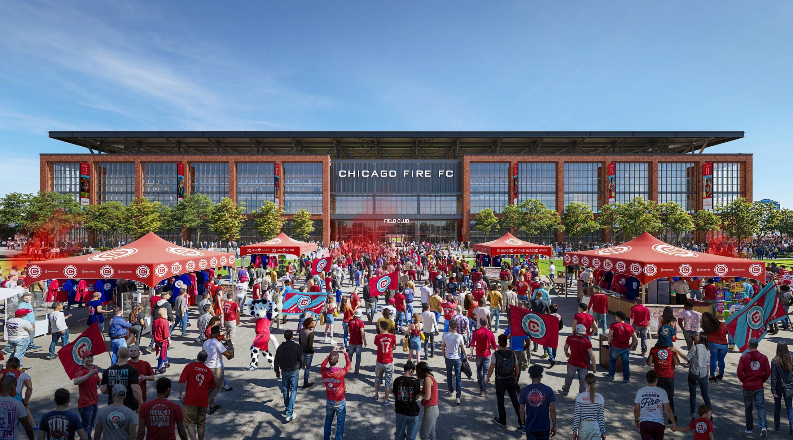 The planned west facade of the Fire stadium in an...
