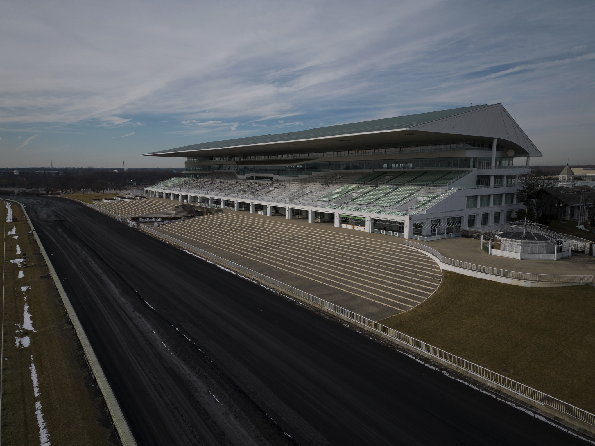 A view of the former grandstand of Arlington Park International...