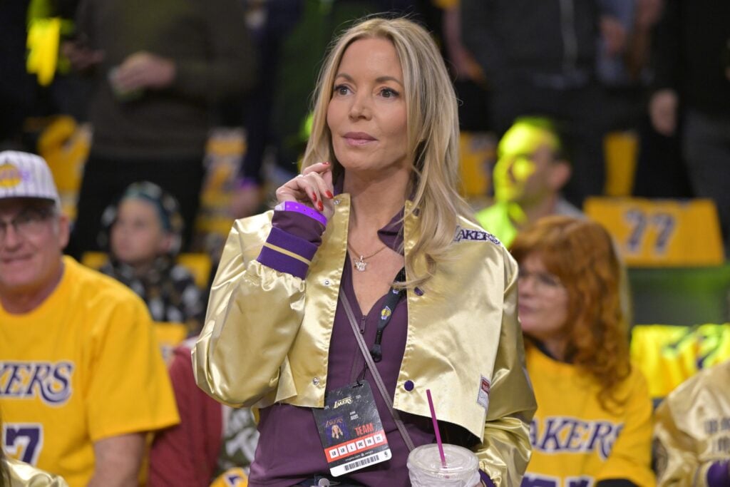 Feb 10, 2025; Los Angeles, California, USA; Owner and president of the Los Angeles Lakers Jeanie Buss attends the game against the Utah Jazz at Crypto.com Arena. Mandatory Credit: Jayne Kamin-Oncea-Imagn Images