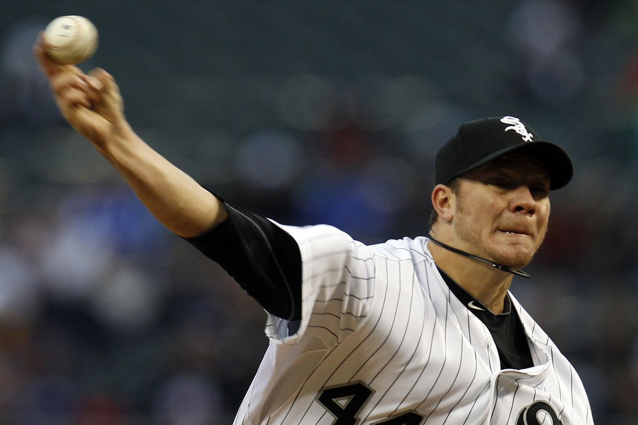 Chicago White Sox starting pitcher Jake Peavy works against the Toronto Blue Jays during the fourth inning at U.S. Cellular Field in Chicago, Illinois, Saturday, May 8, 2010.