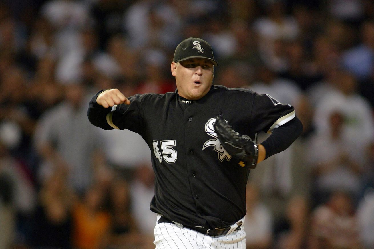 Chicago White Sox closer Bobby Jenks reacts to striking out Juan Encarnacion and closing out the St. Louis Cardinals June 22, 2006 at U.S. Cellular Field in Chicago, Illinois. The White Sox would defeat the Cardinals, 1-0.
