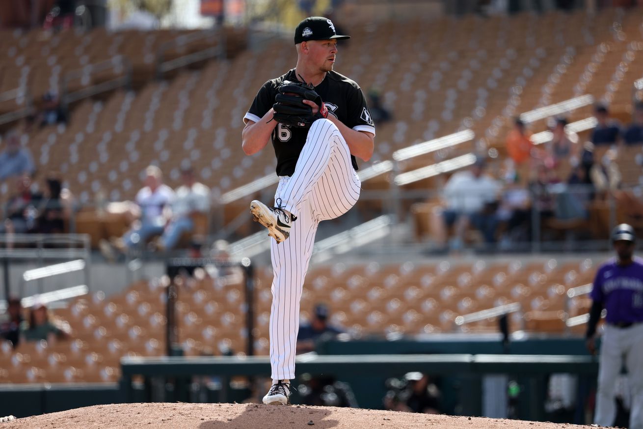 Riley Gowens throwing a pitch for the Chicago White Sox during Spring Training.