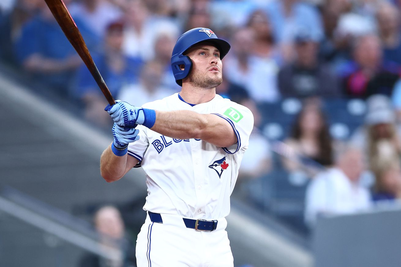 Will Robertson #39 of the Toronto Blue Jays bats during a game against the Arizona Diamondbacks at Rogers Centre on June 17, 2025 in Toronto, Ontario, Canada.
