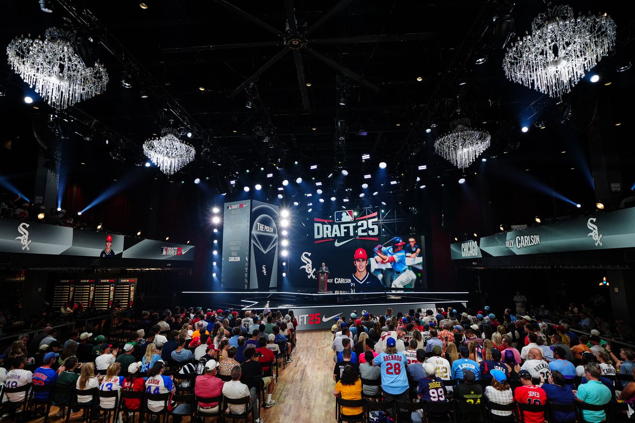 Major League Baseball Robert D. Manfred announces Billy Carlson as the tenth overall pick by the Chicago White Sox during the 2025 MLB Draft presented by Nike at Coca-Cola Roxy on Sunday, July 13, 2025 in Atlanta, Georgia.
