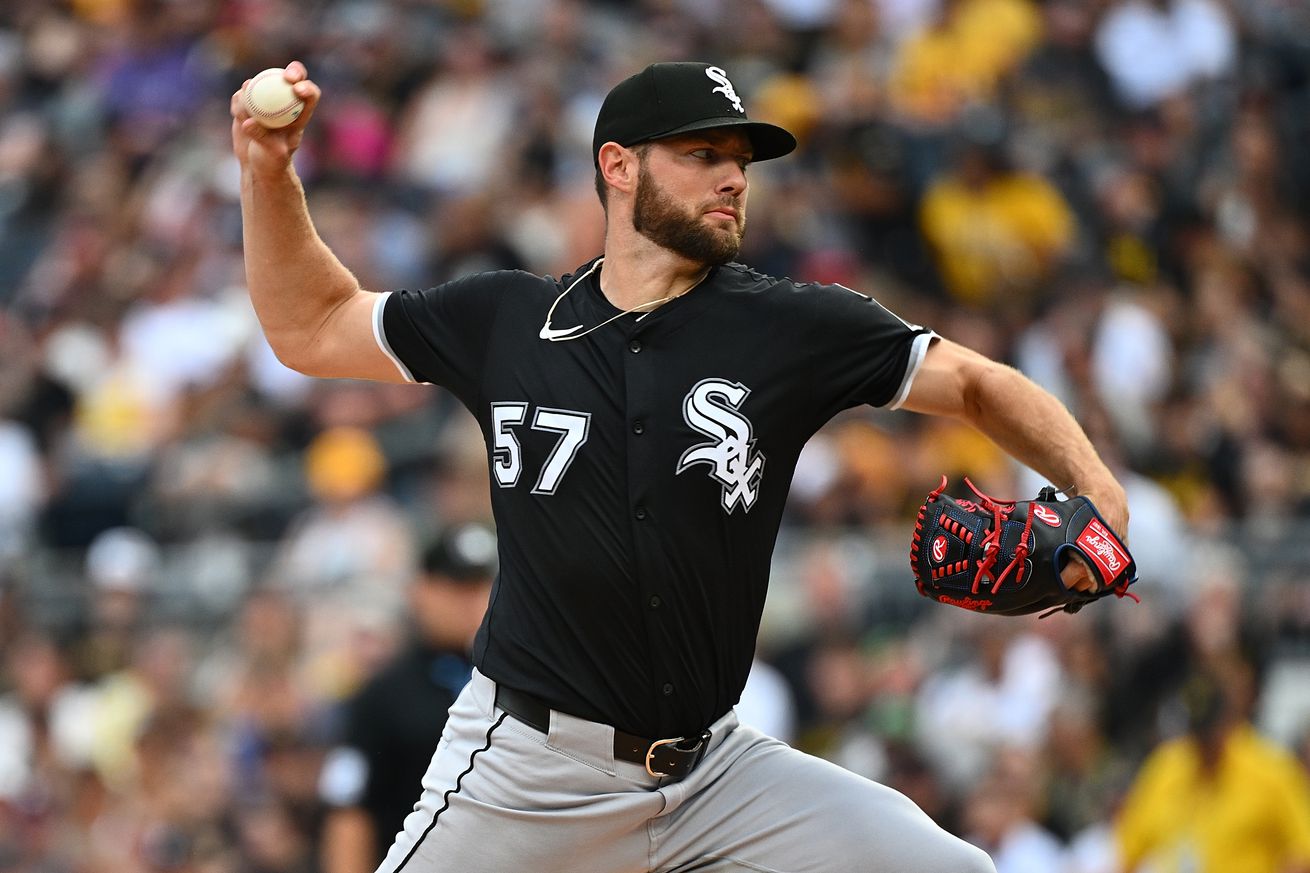 Adrian Houser #57 of the Chicago White Sox pitches in the first inning during the game against the Pittsburgh Pirates at PNC Park on July 19, 2025 in Pittsburgh, Pennsylvania.