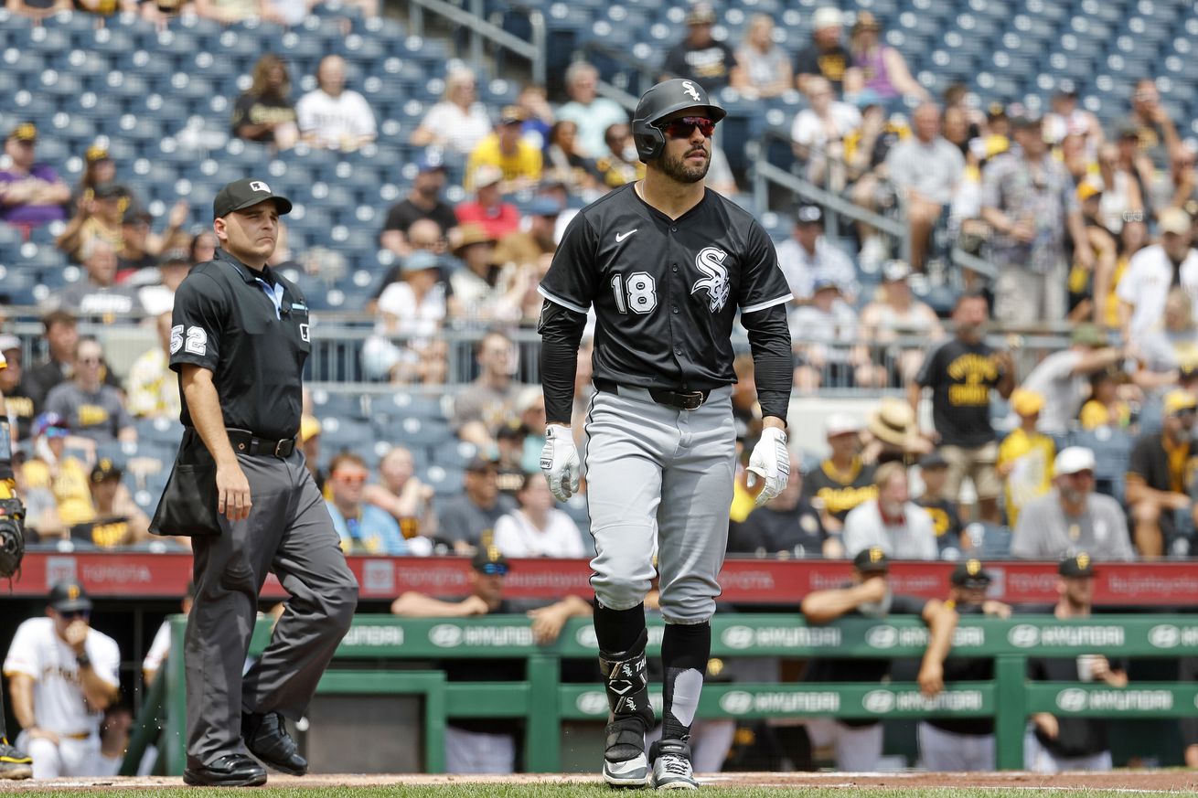 Mike Tauchman #18 of the Chicago White Sox watches his solo home run in the first inning against the Pittsburgh Pirates during inter-league play at PNC Park on July 20, 2025 in Pittsburgh, Pennsylvania.