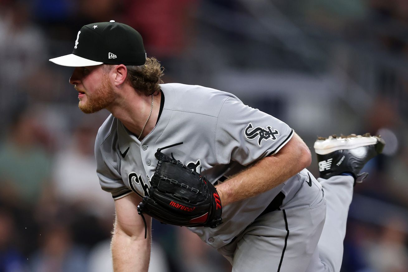 Shane Smith #64 of the Chicago White Sox throws a pitch against the National League during the eighth inning of the MLB All-Star Game at Truist Park on July 15, 2025 in Atlanta, Georgia.