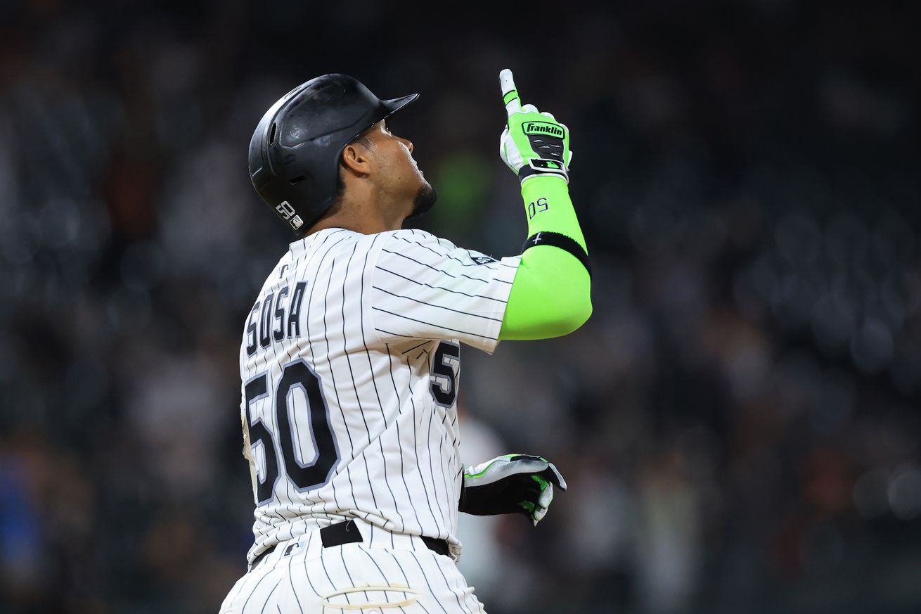Lenyn Sosa celebrating after hitting a home run during the Philadelphia Phillies v Chicago White Sox game on July 29, 2025.