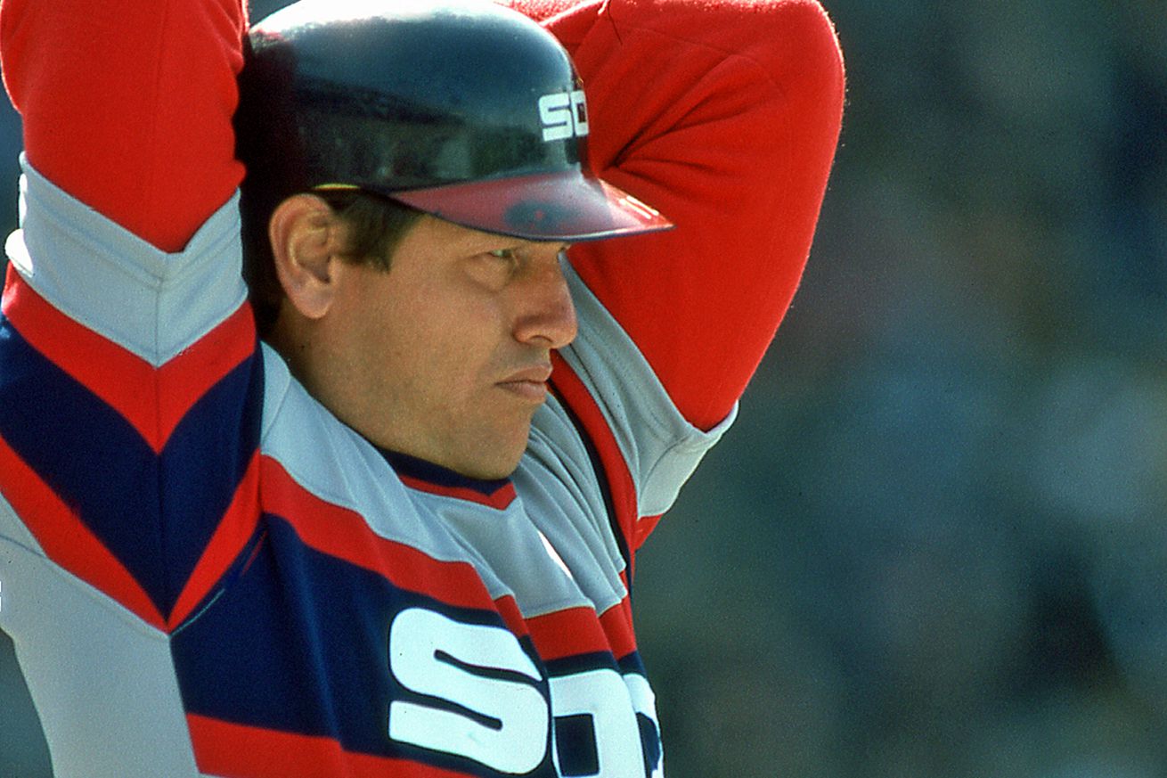 Carlton Fisk of the Chicago White Sox prepares to bat against the Baltimore Orioles at Memorial Stadium circa 1983 in Baltimore, Maryland.