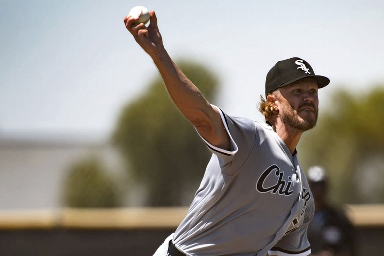 Right-handed pitcher Noah Syndergaard makes his second start for the ACL White Sox, pictured delivering a pitch.