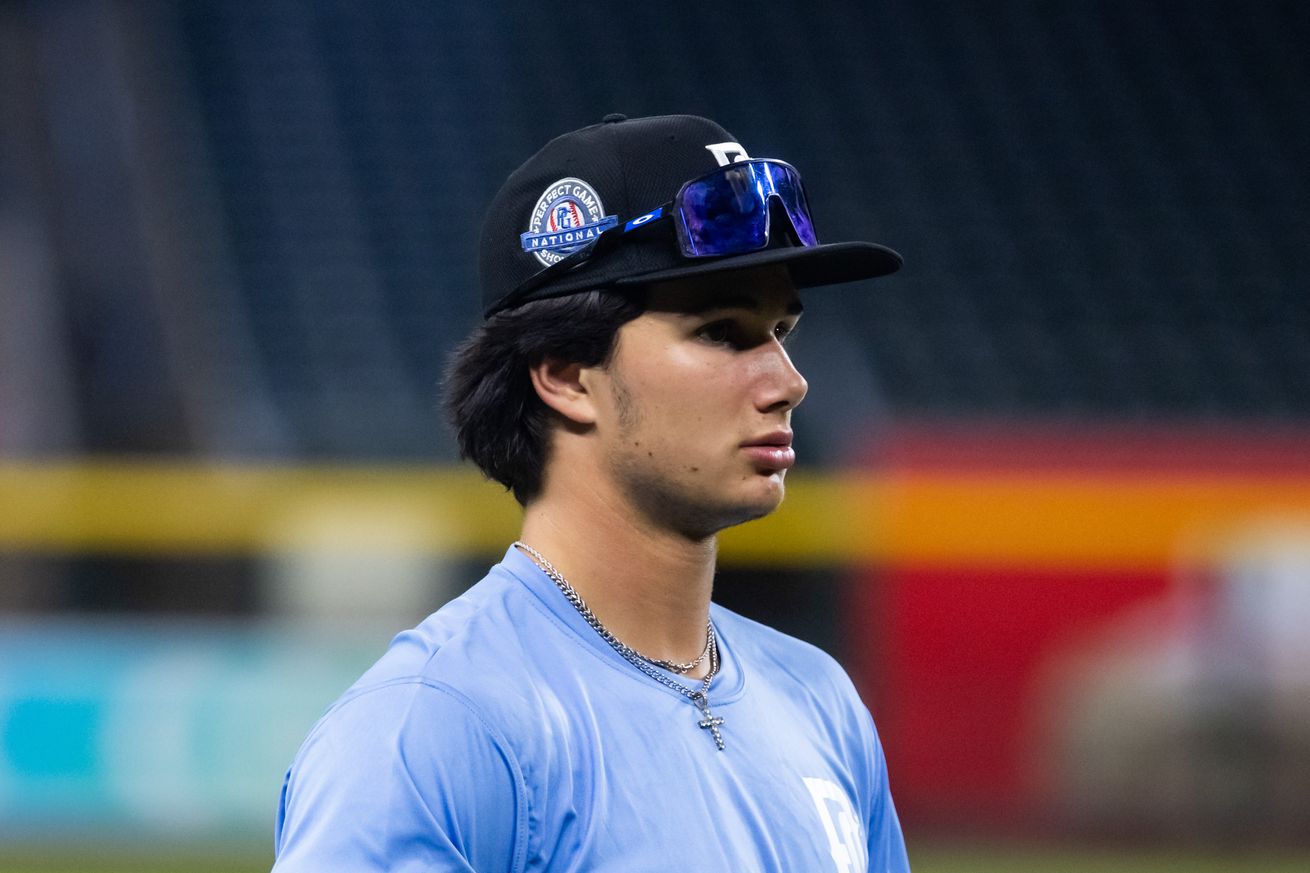 Nazareth Academy infielder Jaden Fauske during the Perfect Game National Showcase high school baseball game at Chase Field. Mandatory Credit: Mark J. Rebilas-Imagn Images