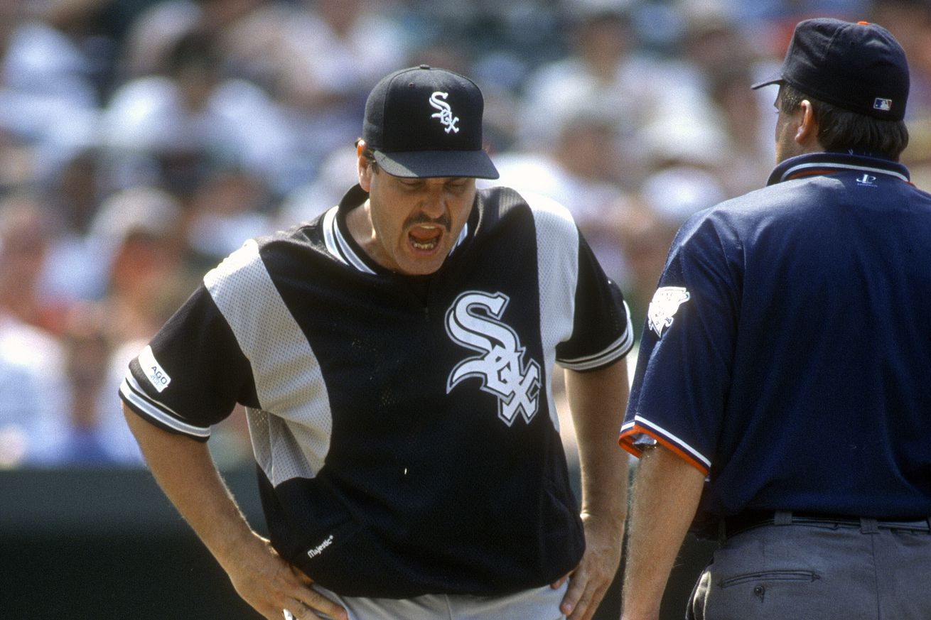 Manager Terry Bevington #18 of the Chicago White Sox argues with an umpire during a Major League Baseball game against the Baltimore Orioles circa 1996 at Oriole Park at Camden Yards in Baltimore, Maryland. Bevington managed the White Sox from 1995-97.