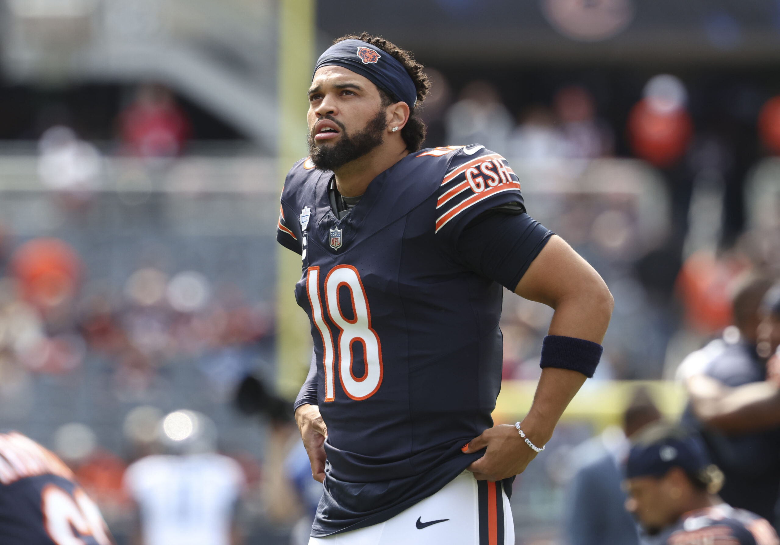 Bears quarterback Caleb Williams prepares to face the Titans on...
