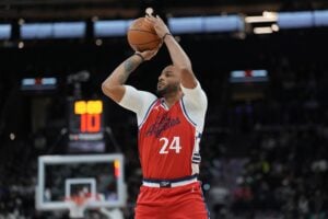 LA Clippers guard Norman Powell (24) shoots in the first half against the San Antonio Spurs at Frost Bank Center.