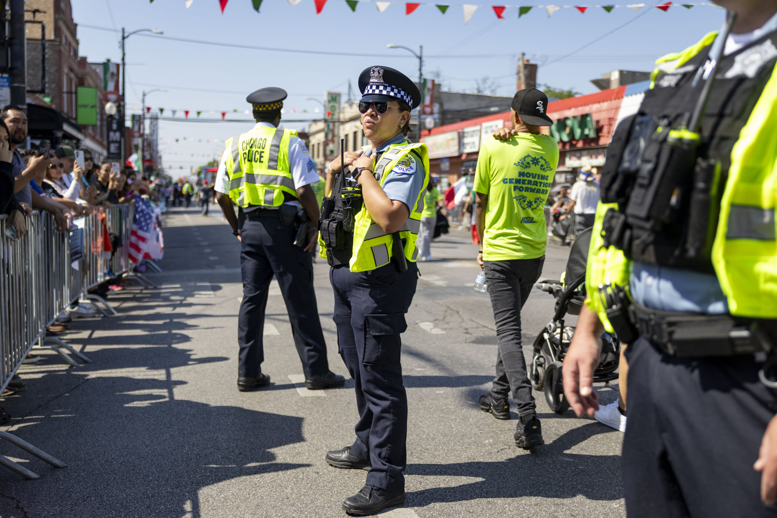 Chicago police monitor the 54th annual 26th Street Mexican Independence...