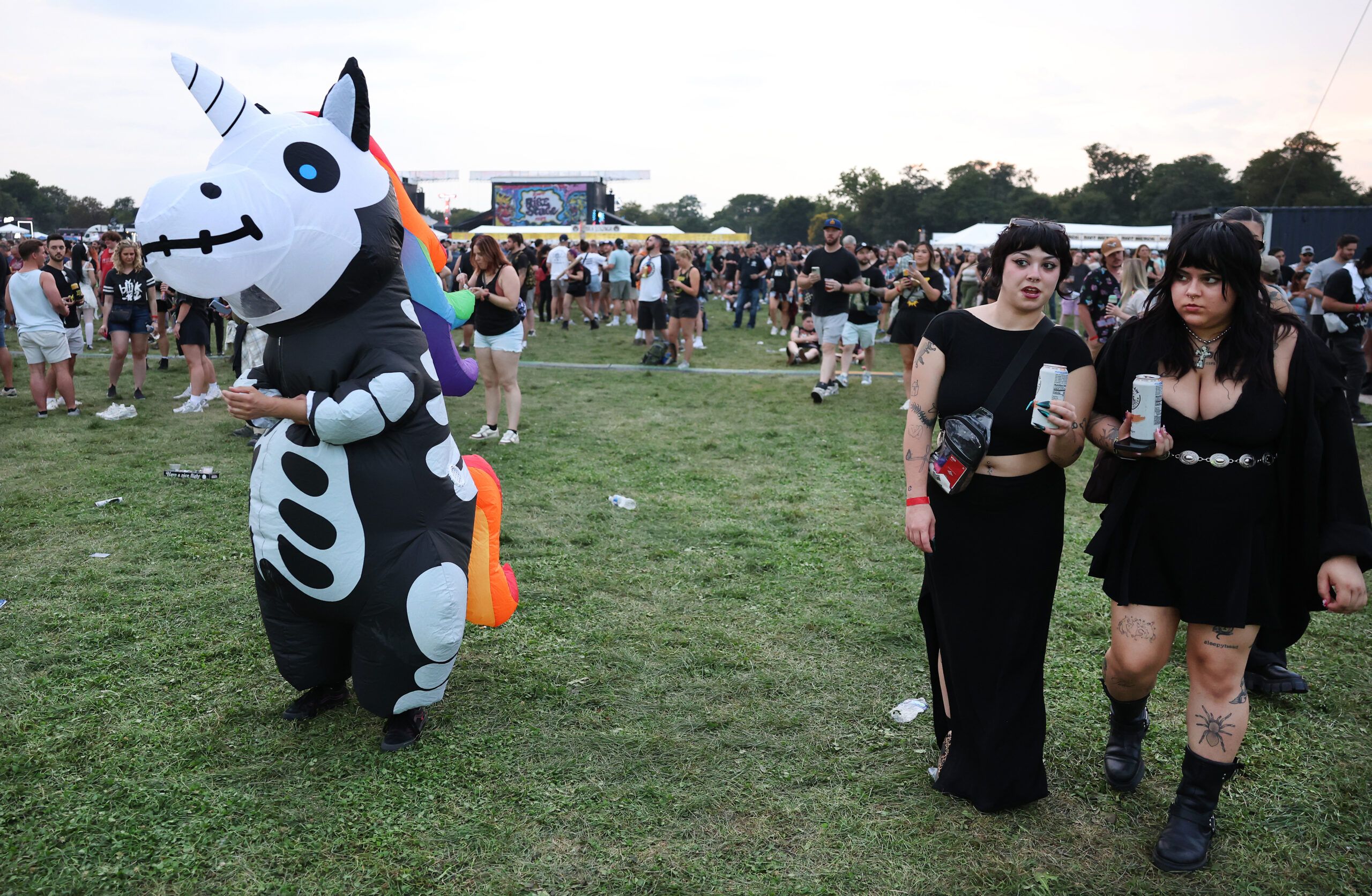 Stephanie Santoro takes in the scene in her unicorn skeleton...