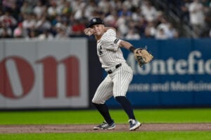 The Yankees will have offseason decisons to make on middle infielders Jazz Chisholm Jr. and Anthony Volpe (pictured).