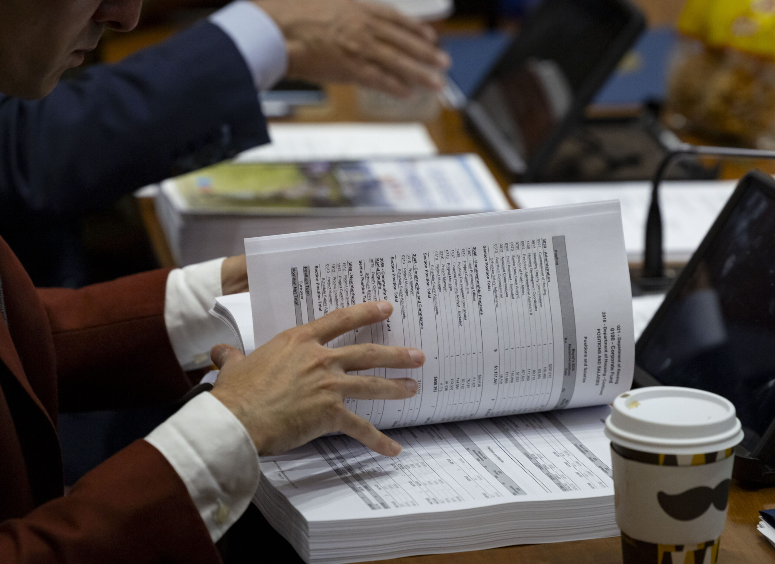 Ald. Daniel La Spata, 1st, reviews the budget proposal as...