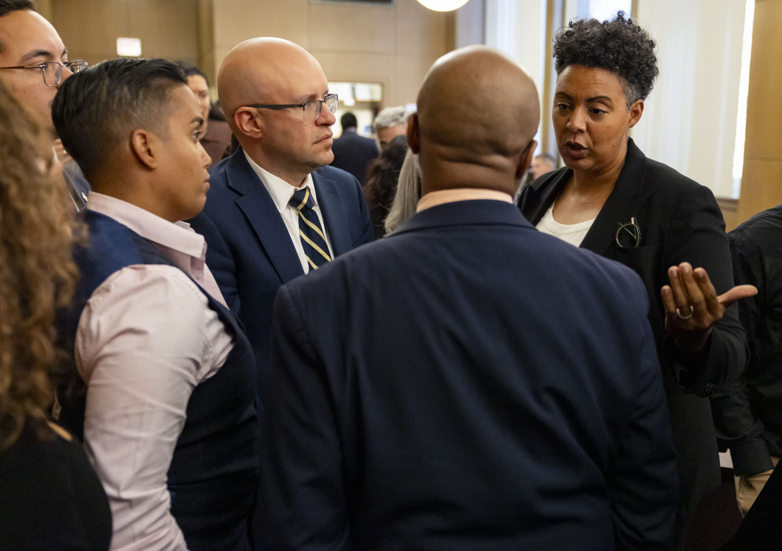 Ald. Maria Hadden, 49th, right, speaks with colleagues, Oct. 16,...