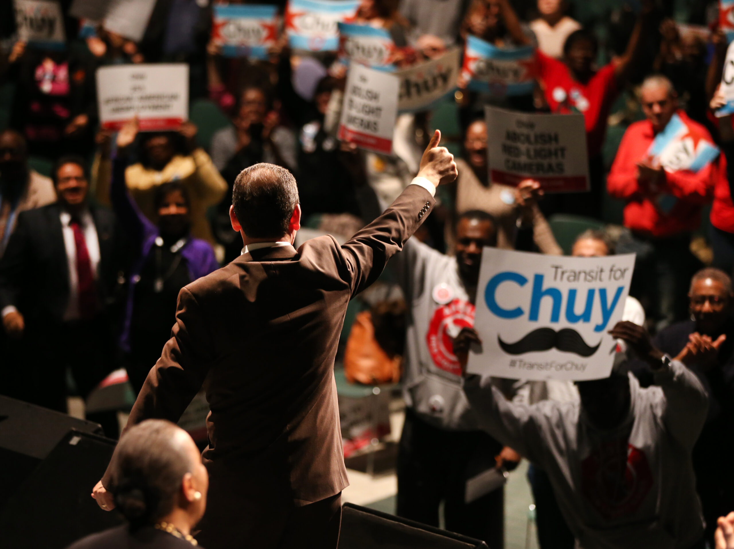 Chicago mayoral candidate Jesús “Chuy” García greets supporters during a rally at...
