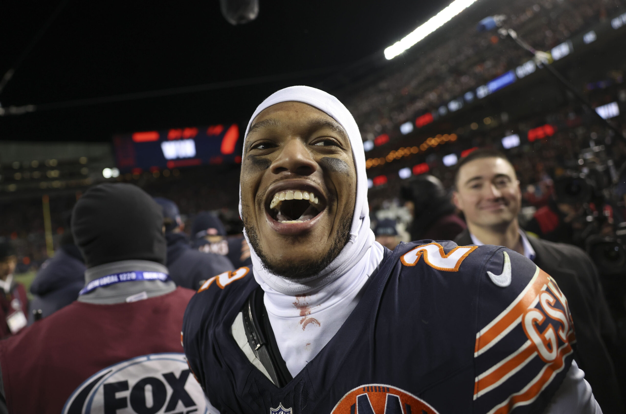 Chicago Bears wide receiver DJ Moore (2) celebrates his game-winning...