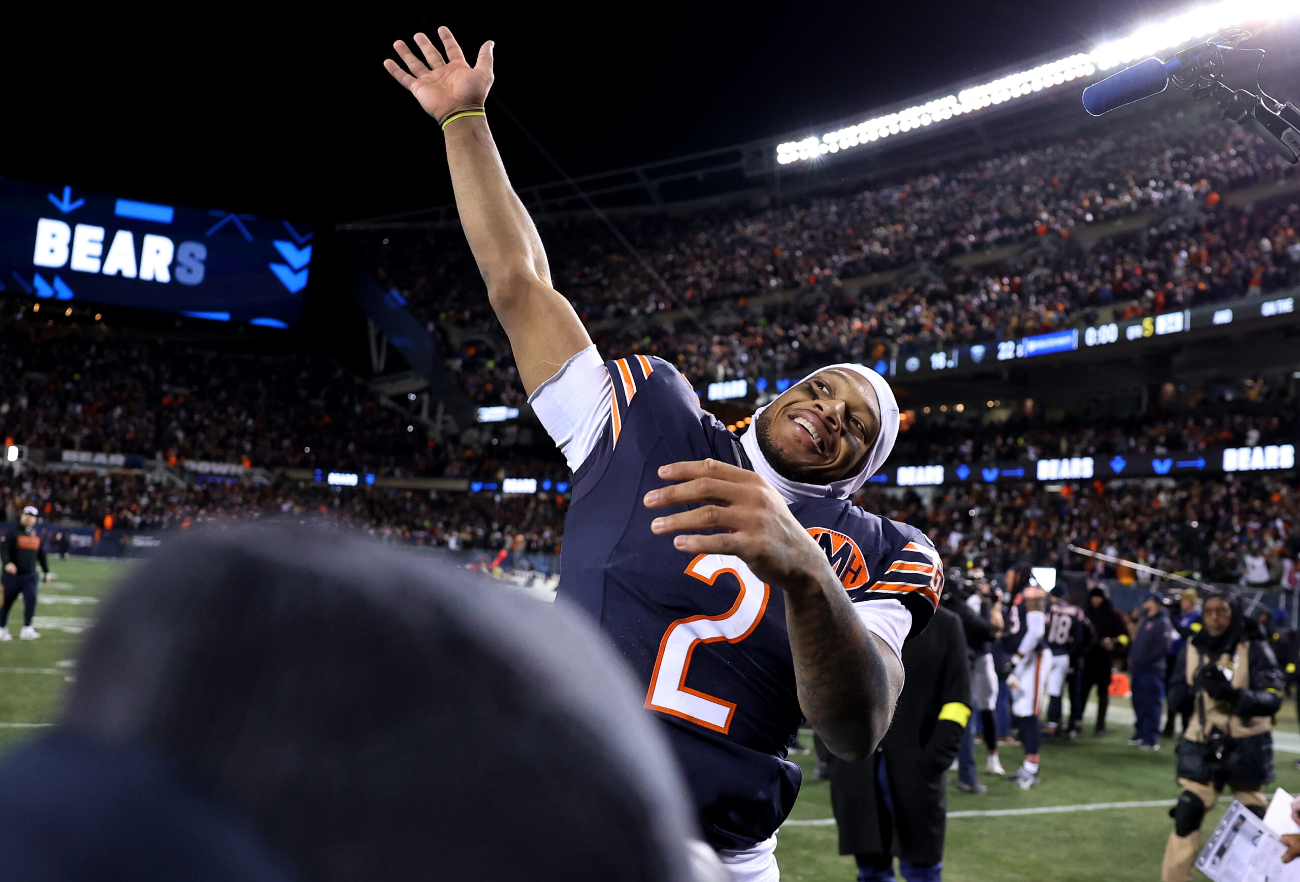 Chicago Bears wide receiver DJ Moore (2) celebrates after making...