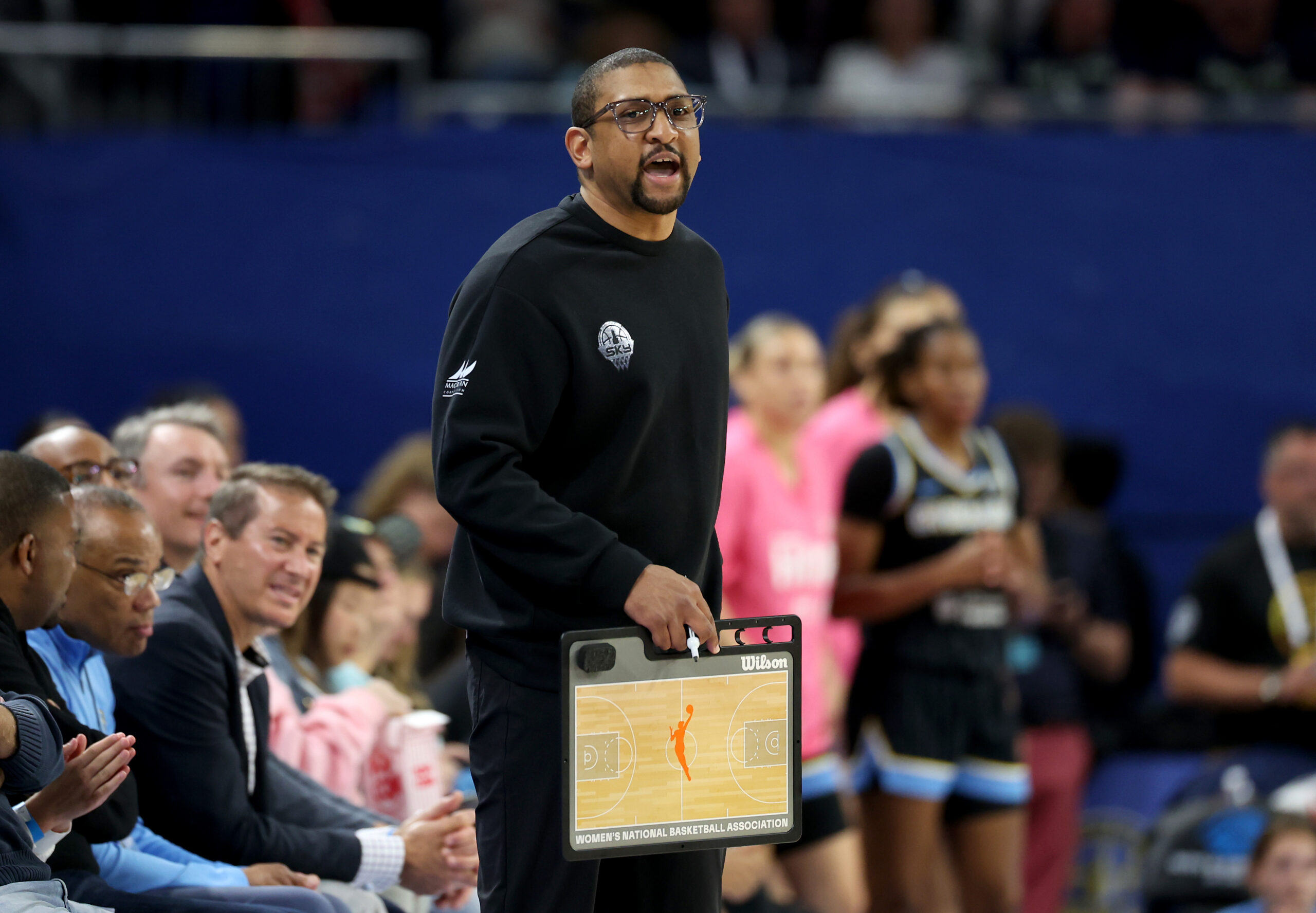 Sky coach Tyler Marsh gives some direction to his team...