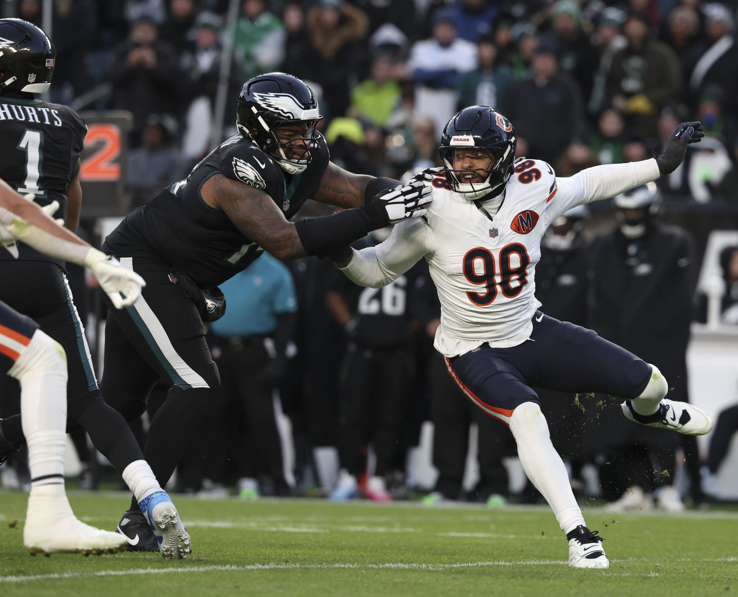Chicago Bears defensive end Montez Sweat (98) rushes against Philadelphia...