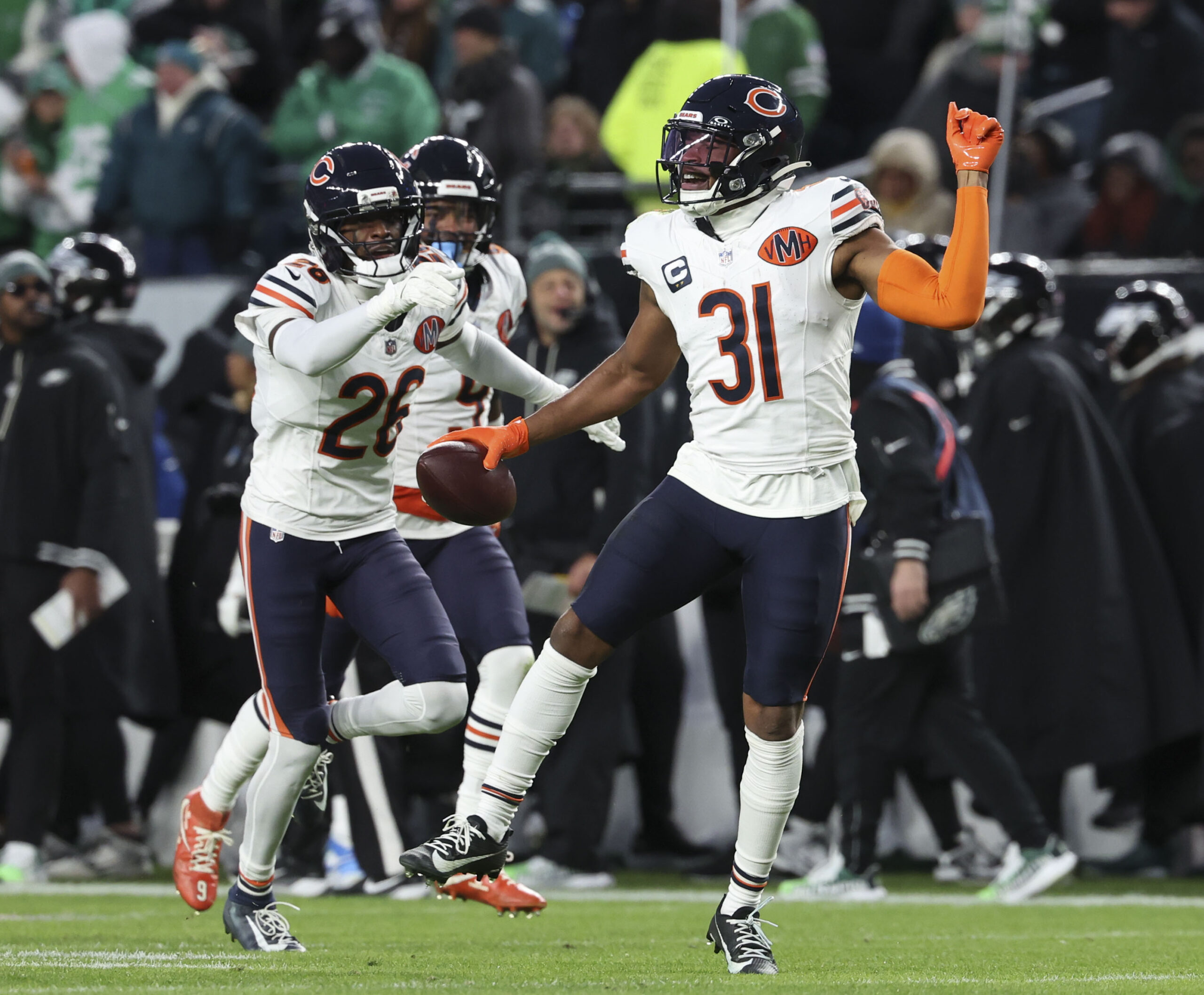 Chicago Bears safety Kevin Byard III (31) celebrates his interception...