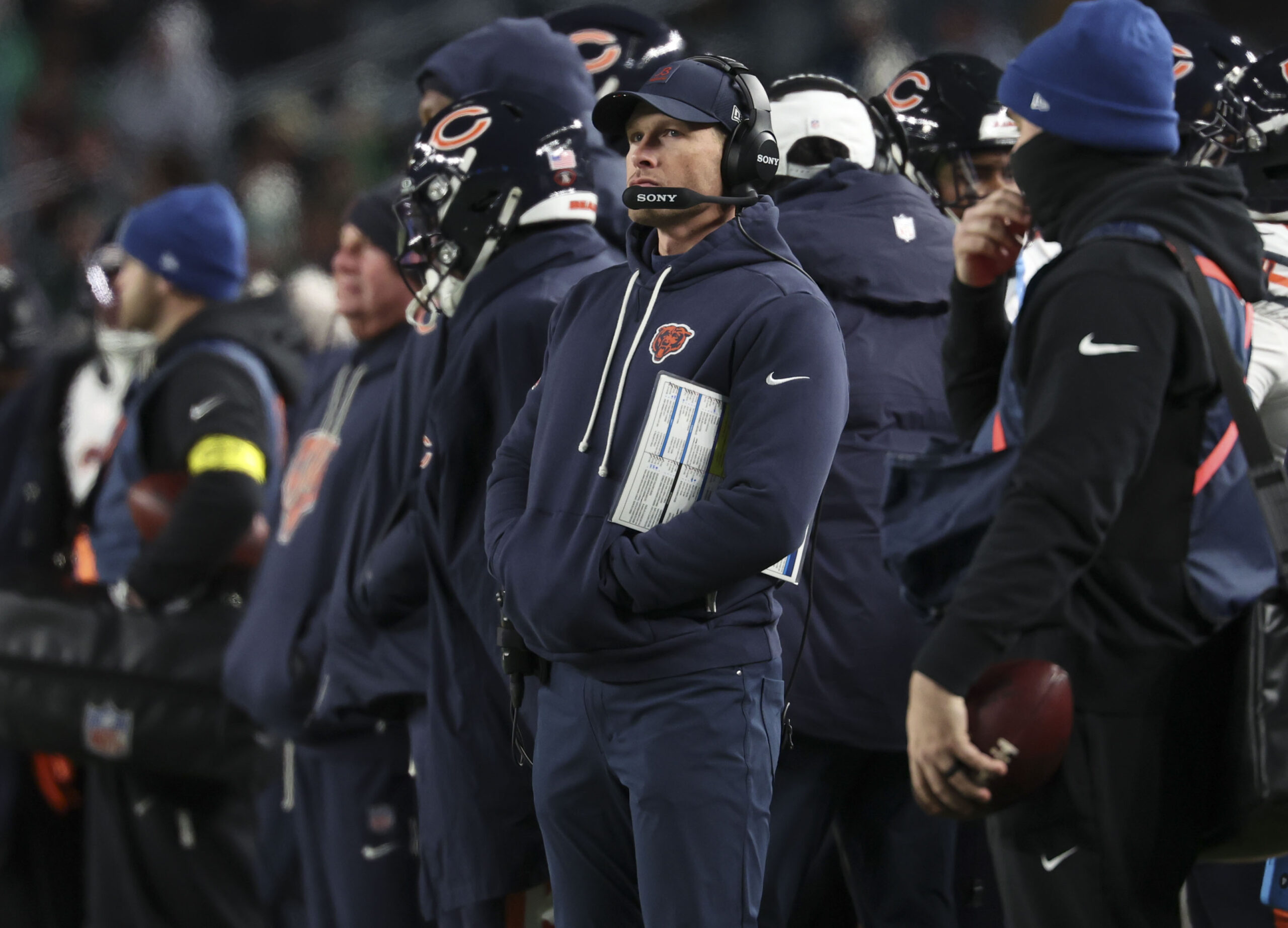 Bears coach Ben Johnson watches the fourth quarter Nov. 28,...