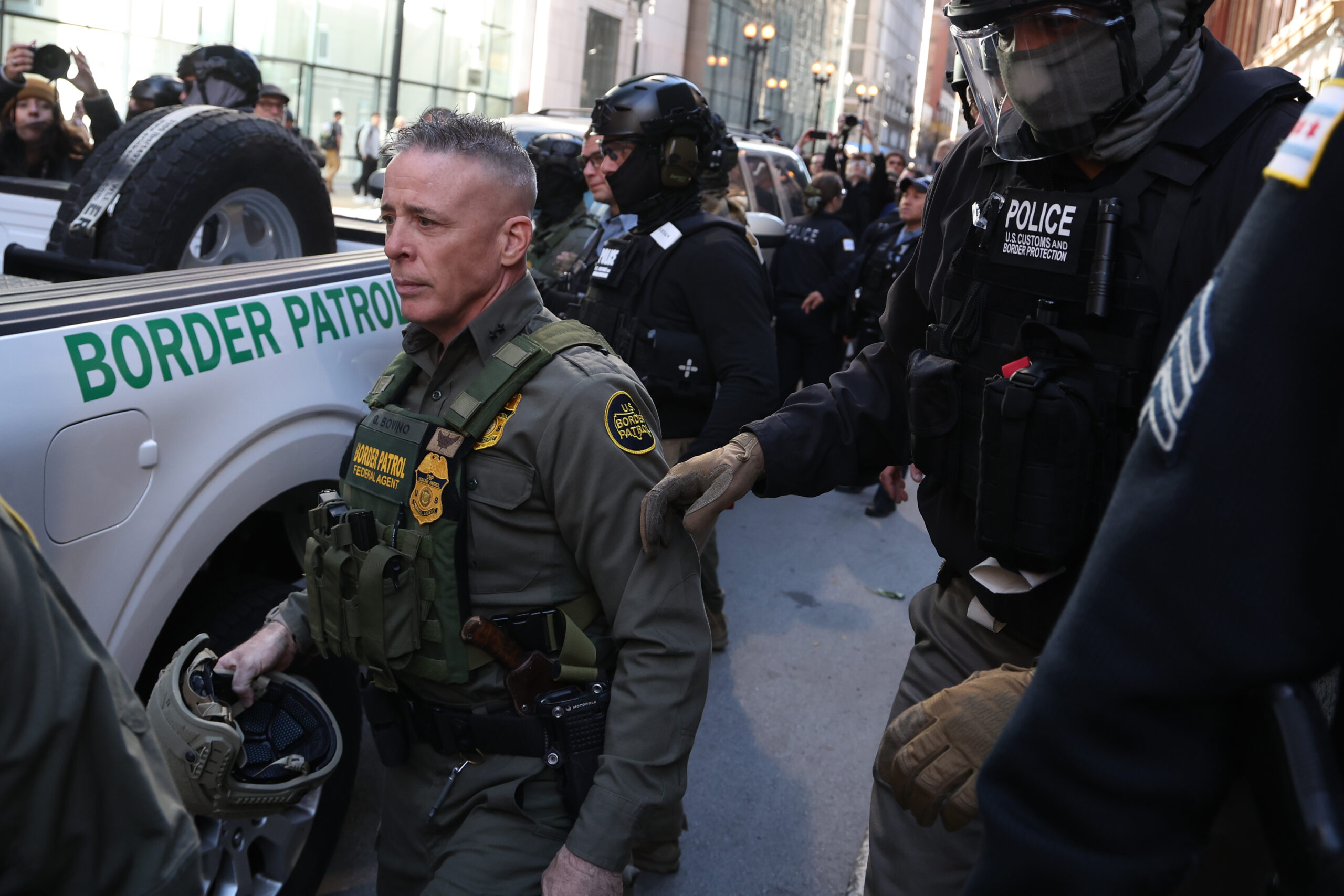 Border Patrol Cmdr. Gregory Bovino exits the Dirksen U.S. Courthouse...